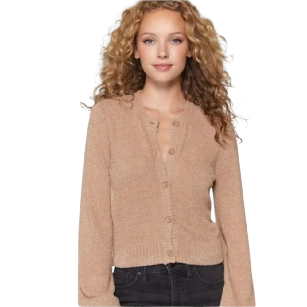Cozy Tan Button-Up Cardigan